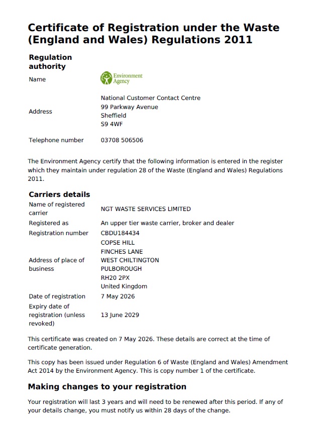 NGT Waste Certificate 2026